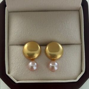 Gold Dome Pearl Earrings | Sterling Silver Posts | Affordable Gift for Her